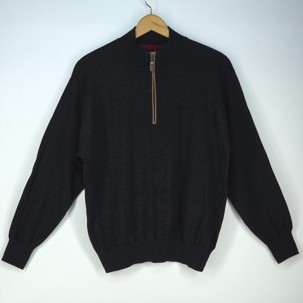 Orvis‎ Quarter Zip Wool Sweater Mens Large Black Merino Mock Neck Pullover Cozy